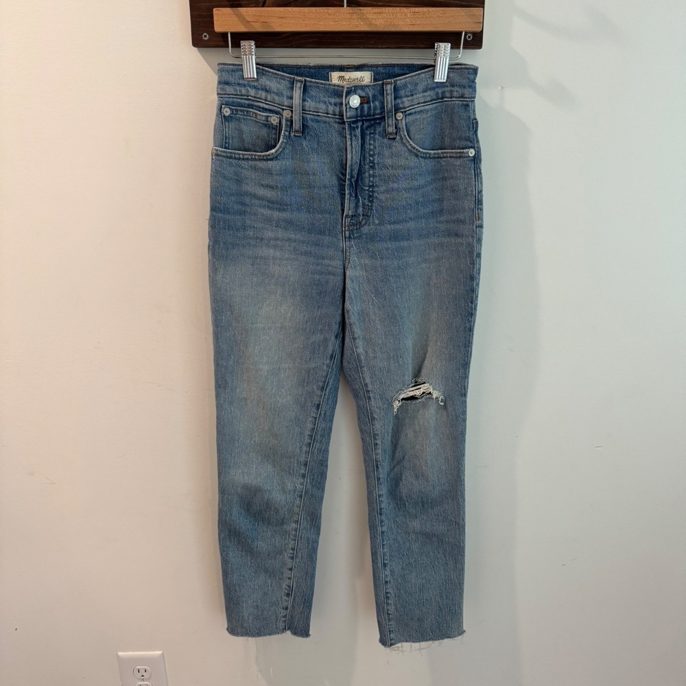 Madewell The Perfect Vintage Crop Jean High Rise Distressed Blue Denim AJ190 25